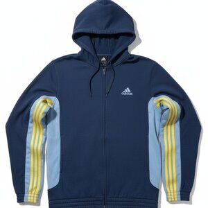 ADIDAS Mens Active 360 Hoodie Fleece Jacket Medium Blues & Yellow 3 stripes